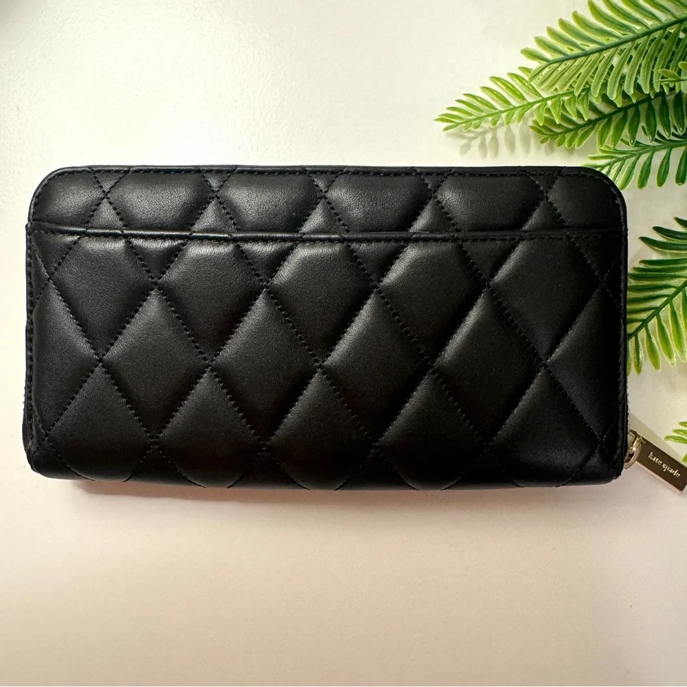 Kate Spade Quilted Black Leather Zip Around Wallet NWT - Picture 12 of 16